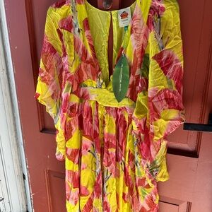FARM Rio Sweet Jungle Lime Kaftan Dress NWT XL